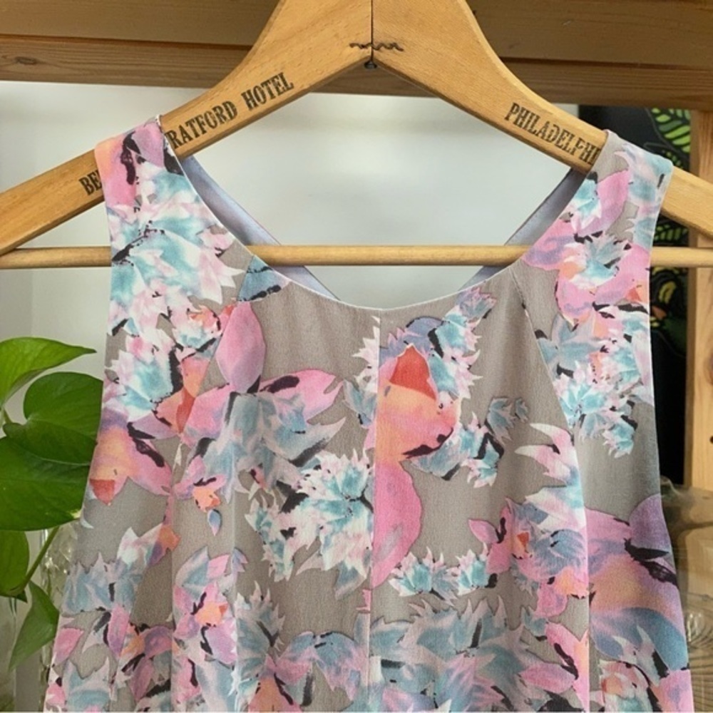 Rebecca Taylor Gray Pink Blue Silk Floral Mai Tai Time A-Line Twee Dress 2 - Picture 6 of 15